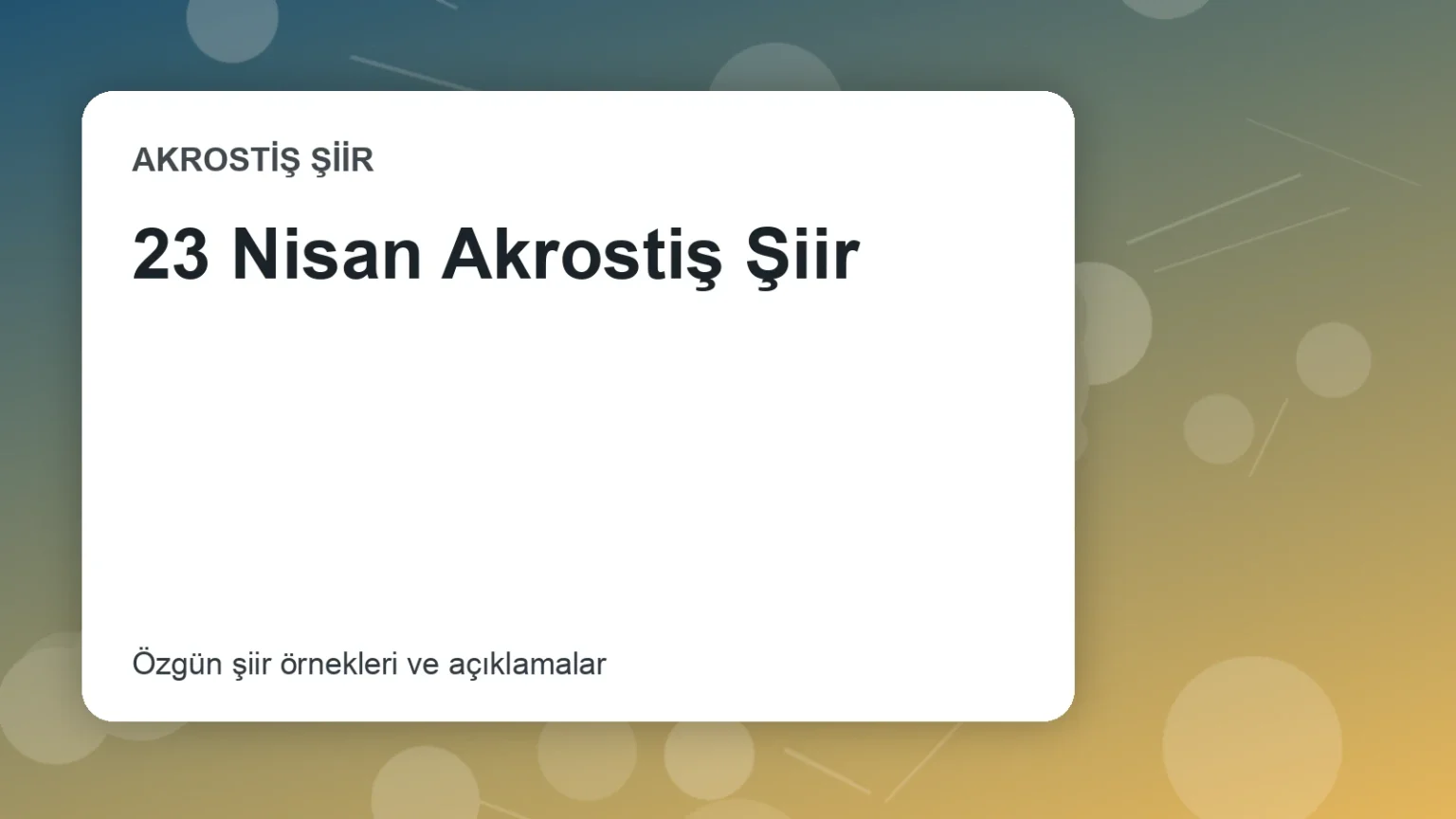 23 Nisan Akrostiş Şiir