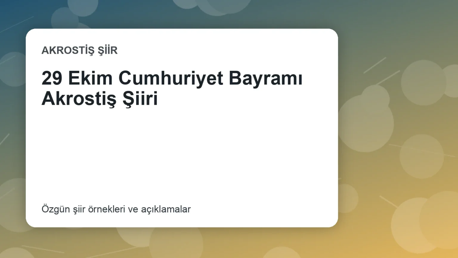29 Ekim Cumhuriyet Bayramı Akrostiş Şiiri