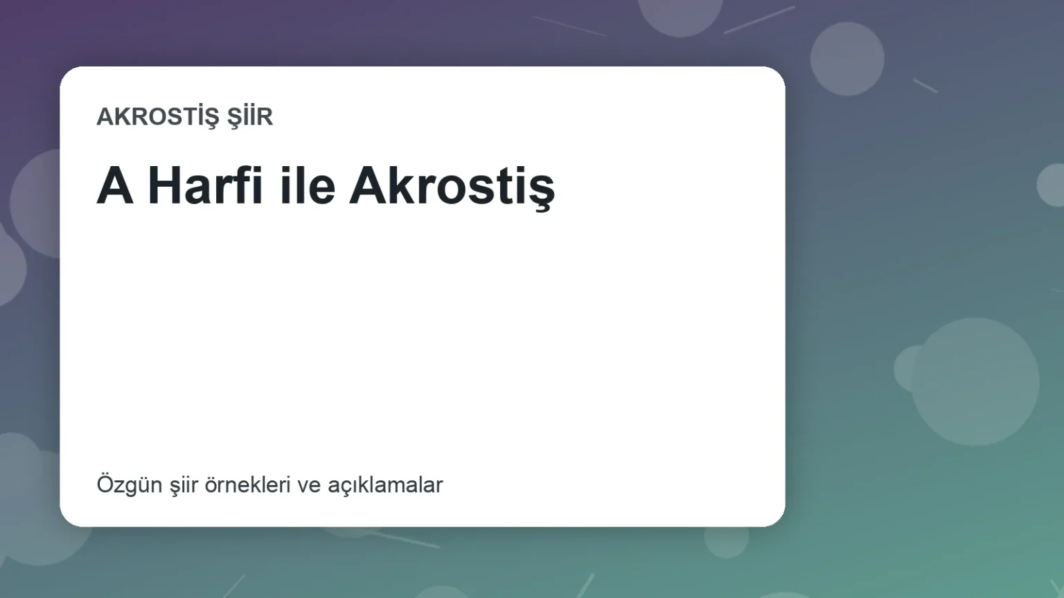 A Harfi ile Akrostiş
