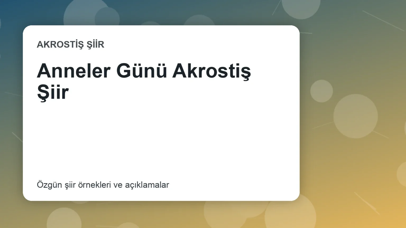 Anneler Günü Akrostiş Şiir