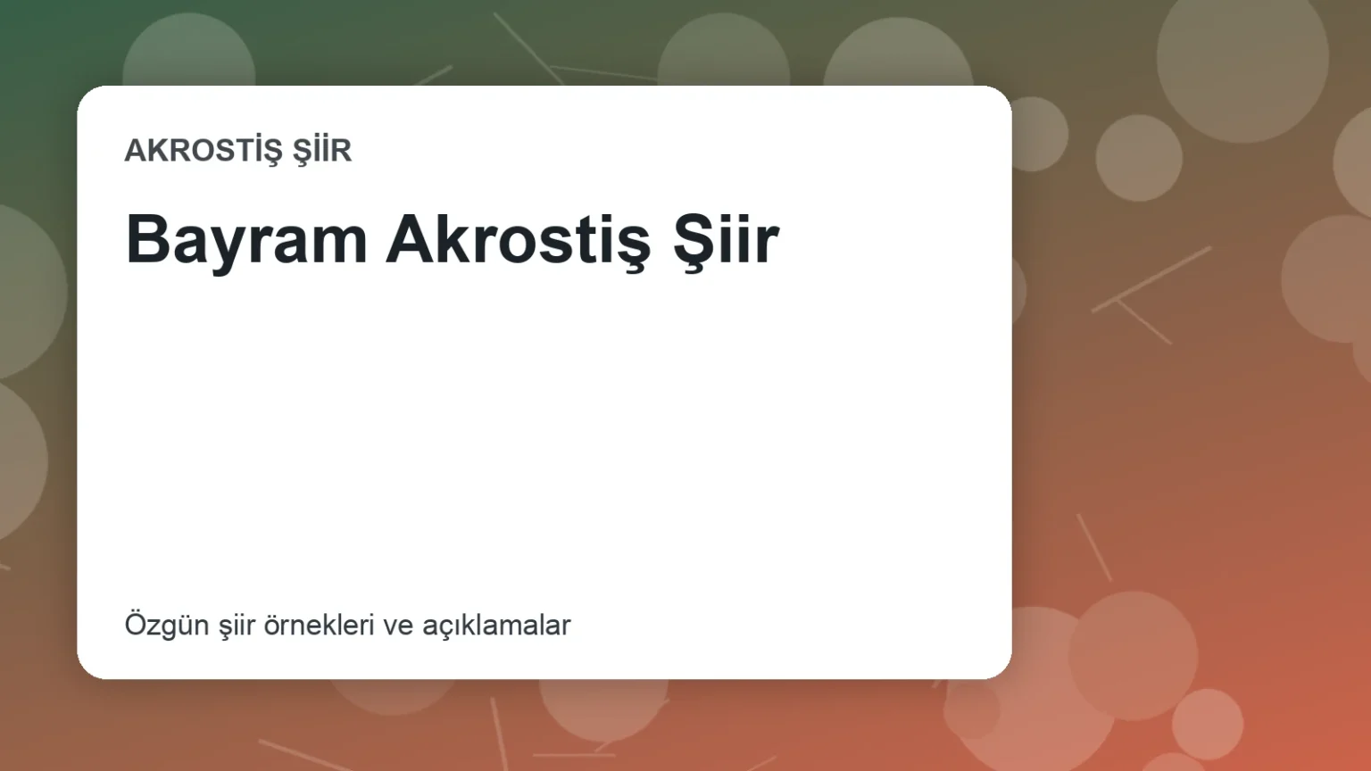 Bayram Akrostiş Şiir