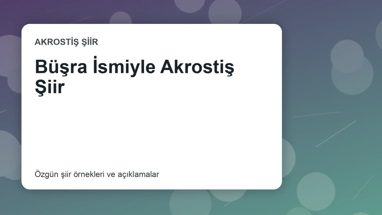 Büşra İsmiyle Akrostiş Şiir