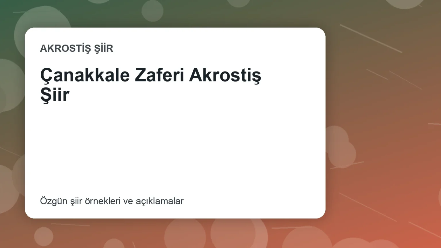 Çanakkale Zaferi Akrostiş Şiir