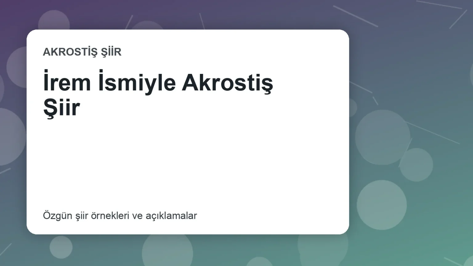İrem İsmiyle Akrostiş Şiir