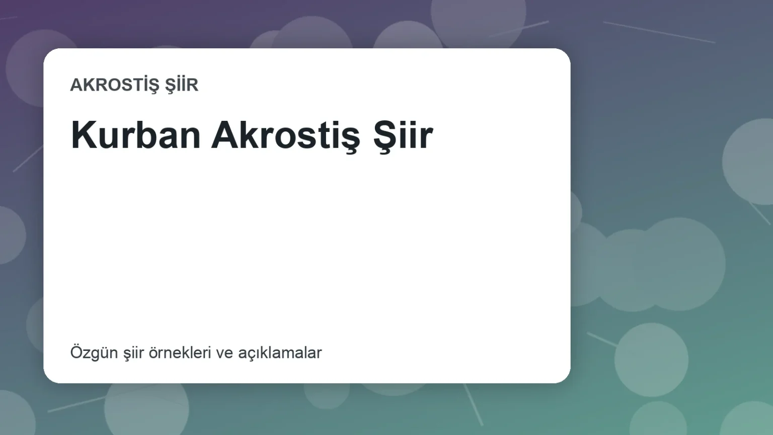 Kurban Akrostiş Şiir