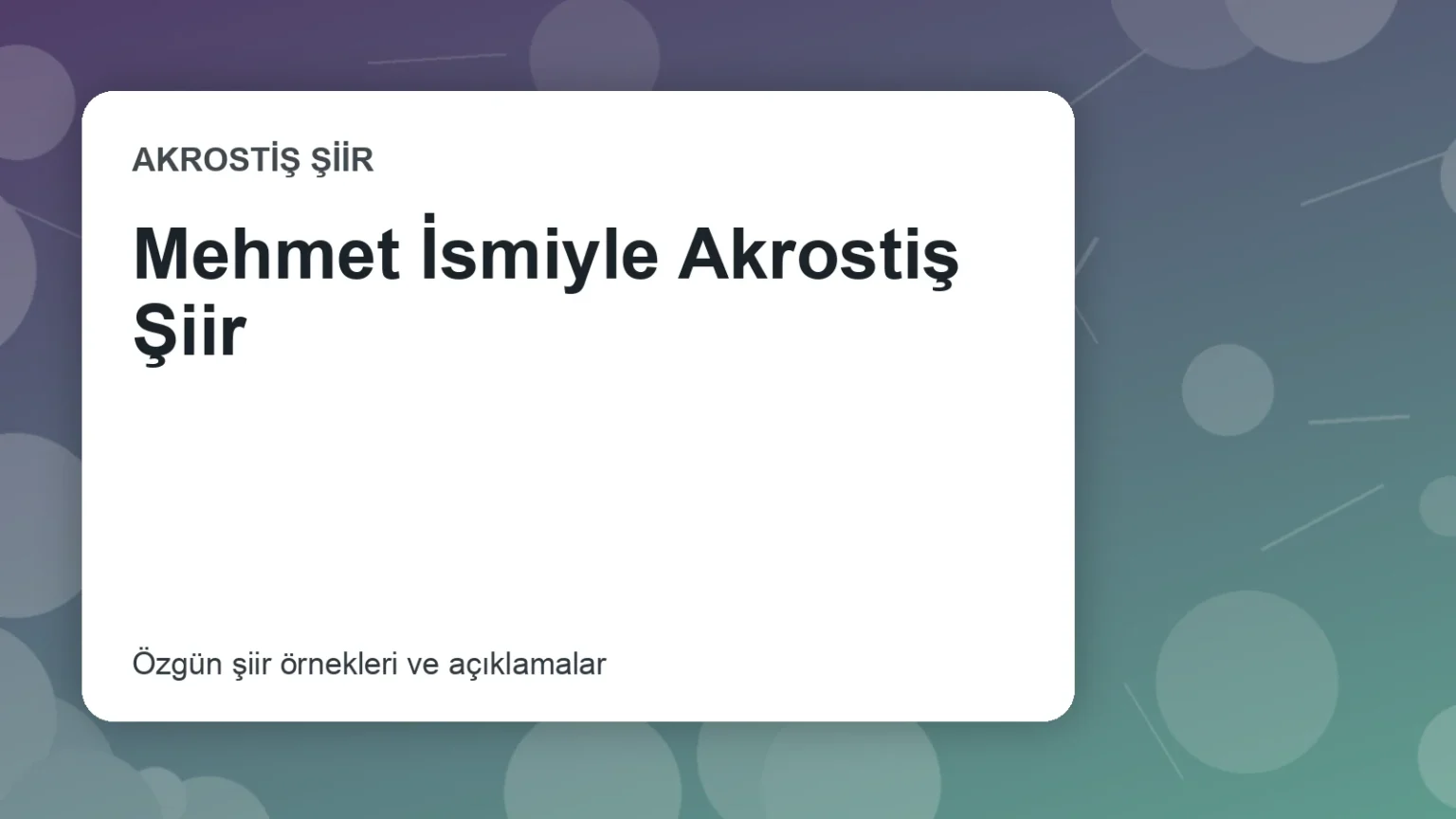 Mehmet İsmiyle Akrostiş Şiir