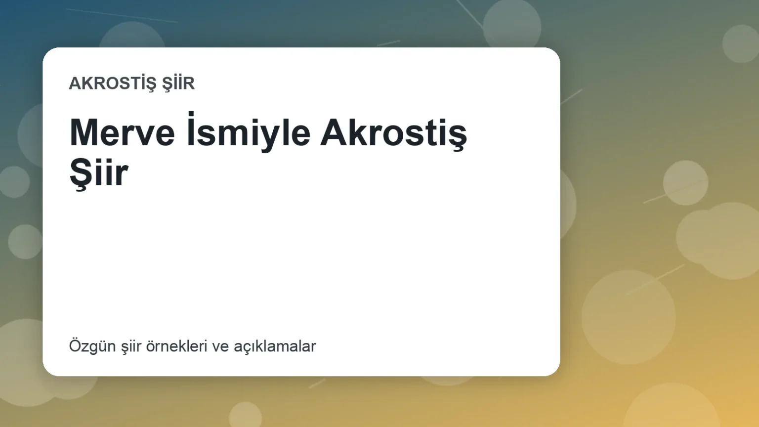Merve İsmiyle Akrostiş Şiir