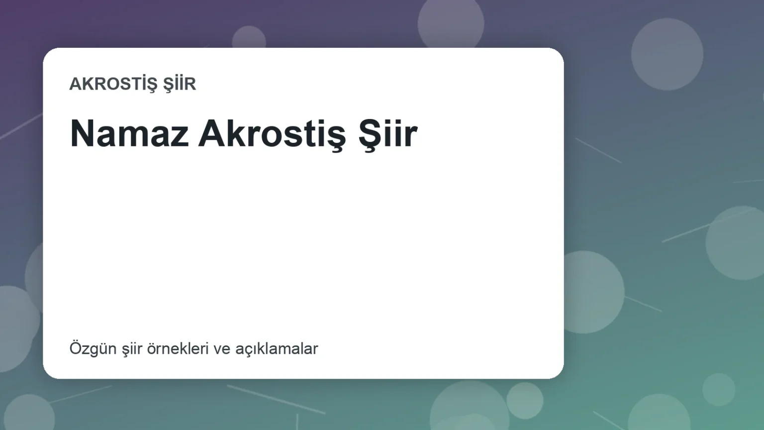 Namaz Akrostiş Şiir