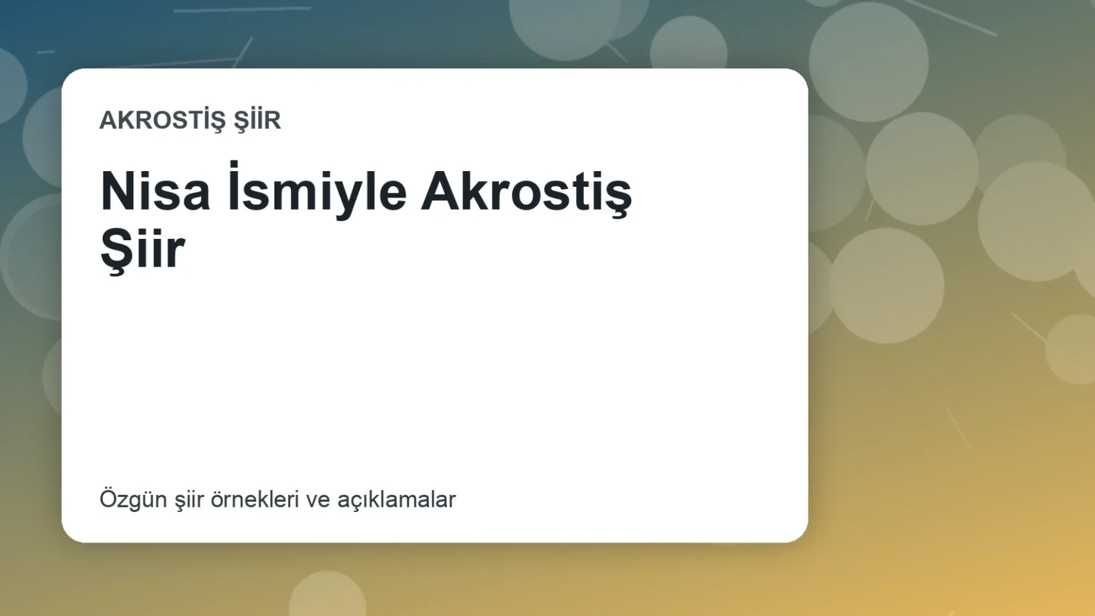 Nisa İsmiyle Akrostiş Şiir