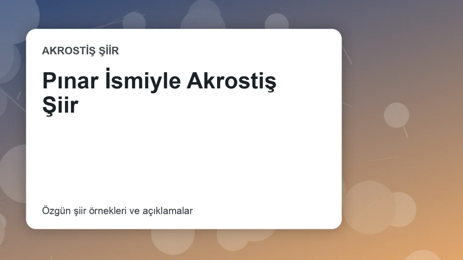 Pınar İsmiyle Akrostiş Şiir