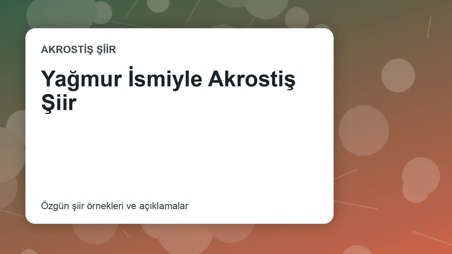 Yağmur İsmiyle Akrostiş Şiir