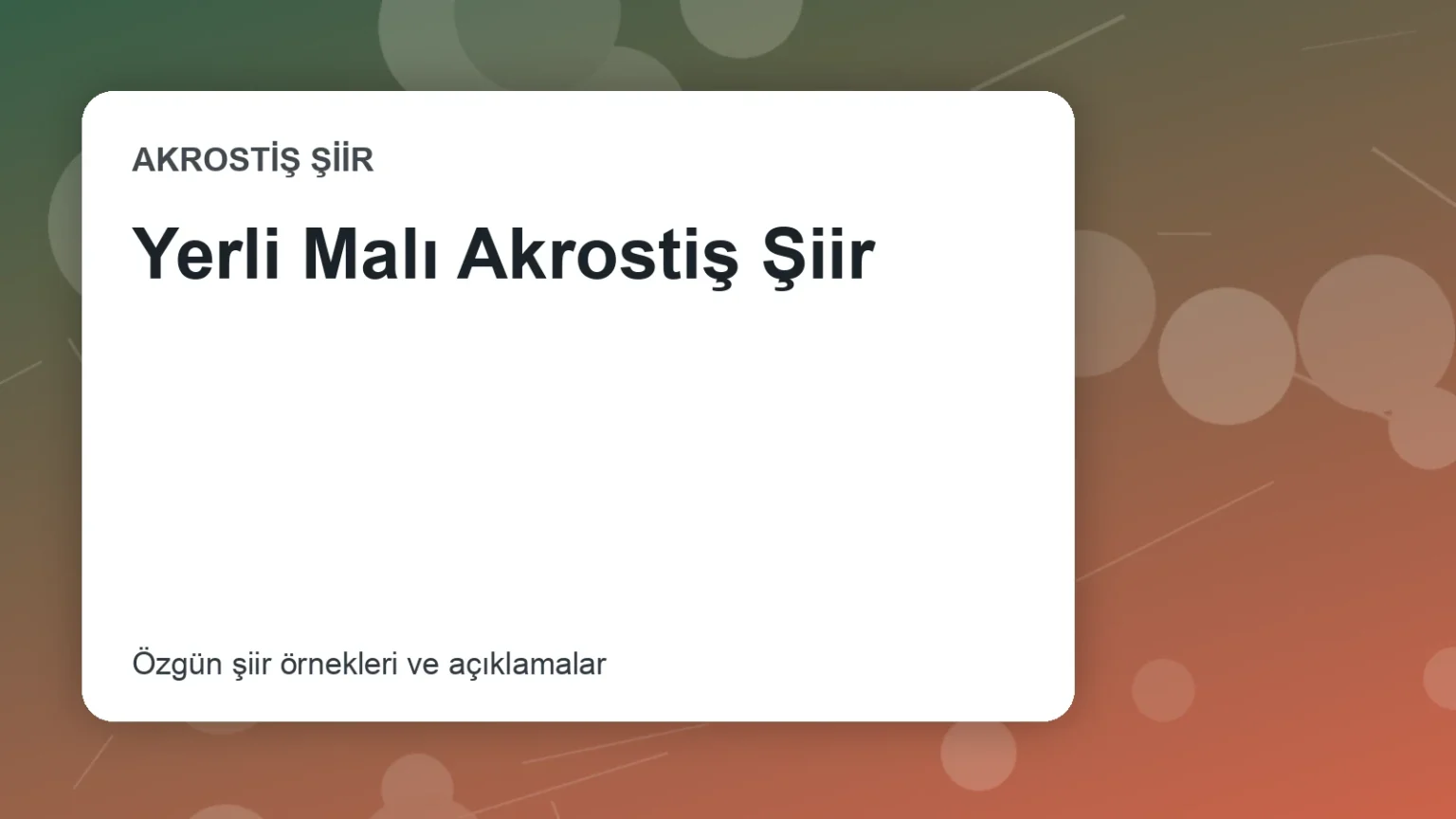 Yerli Malı Akrostiş Şiir