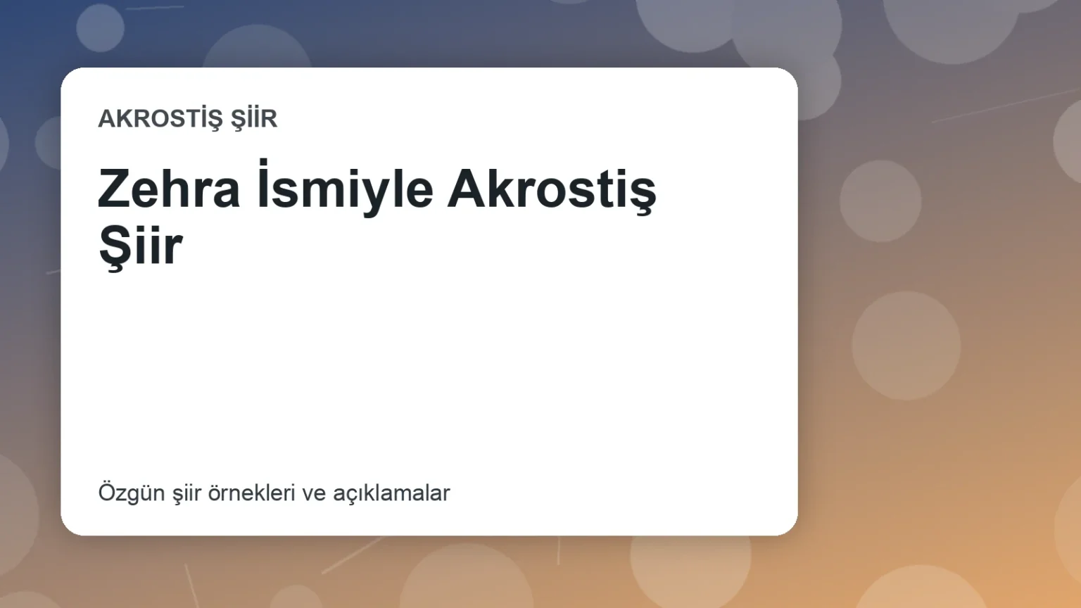 Zehra İsmiyle Akrostiş Şiir